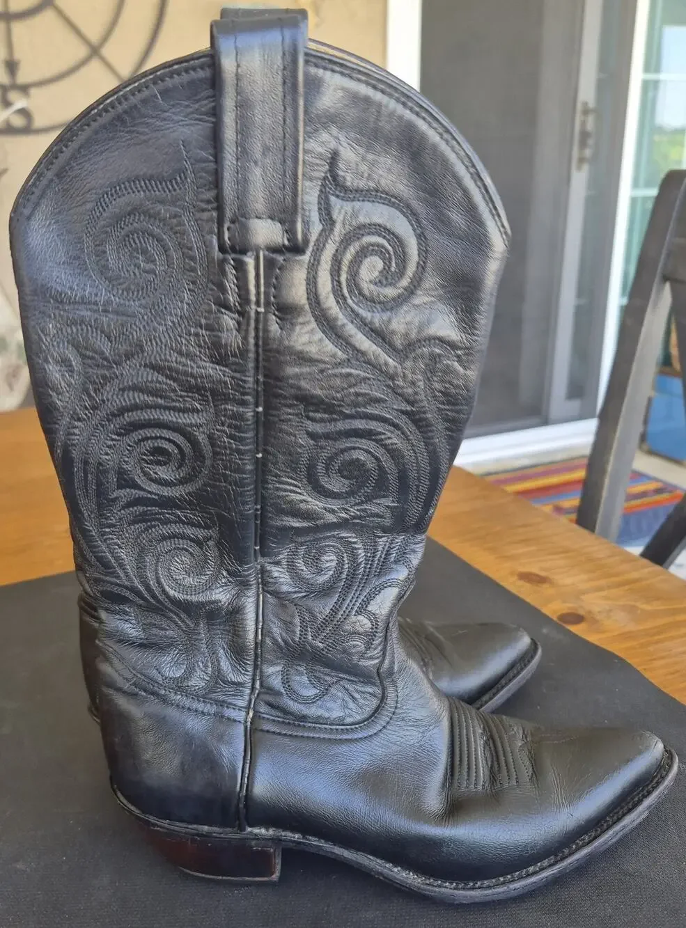 Vintage Tony Lama Black Leather Western Cowgirl Boots Size 6.5 Made in Mexico